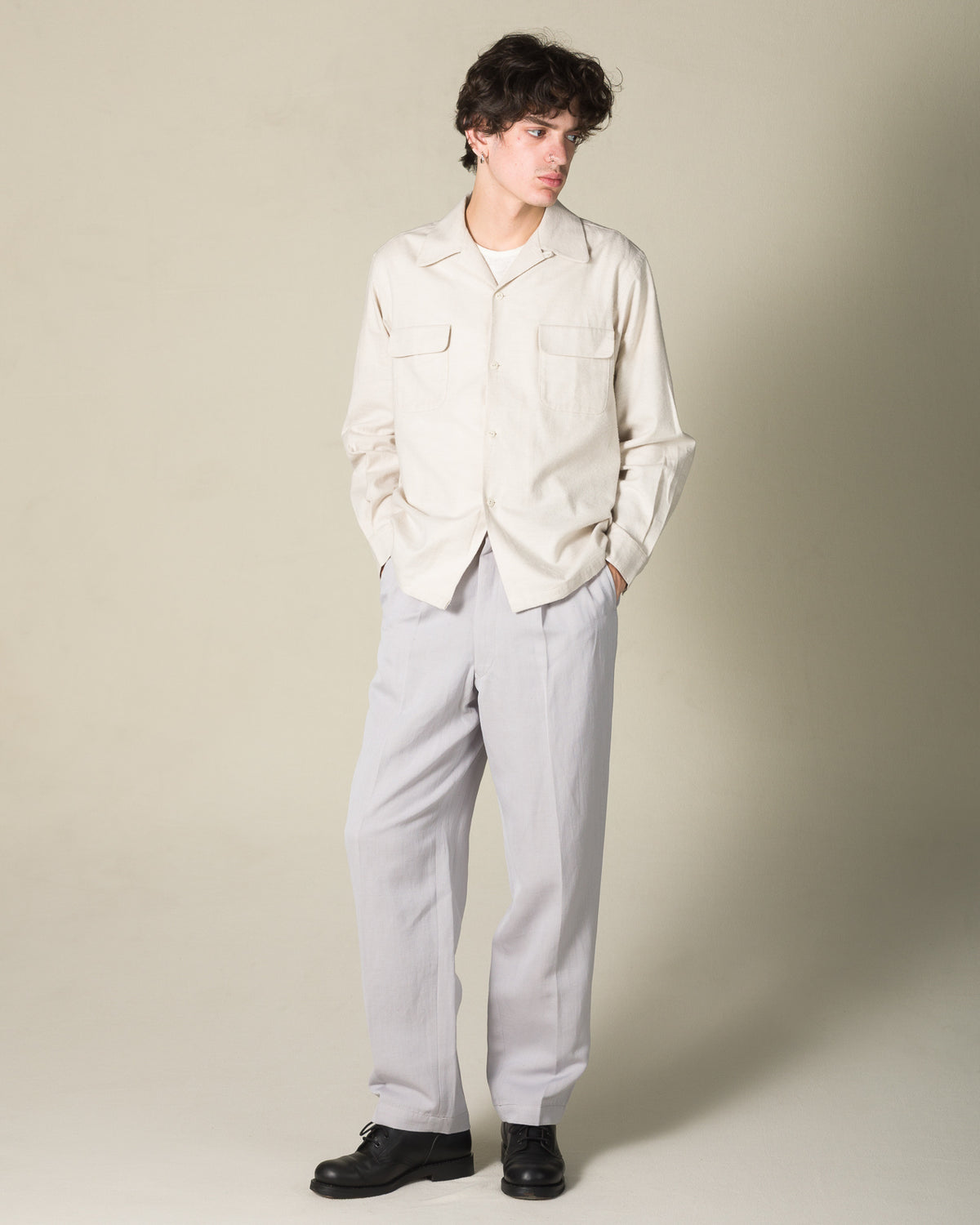 Attractions Double Pleats Trousers - Ice Gray Wool Linen - Standard & Strange
