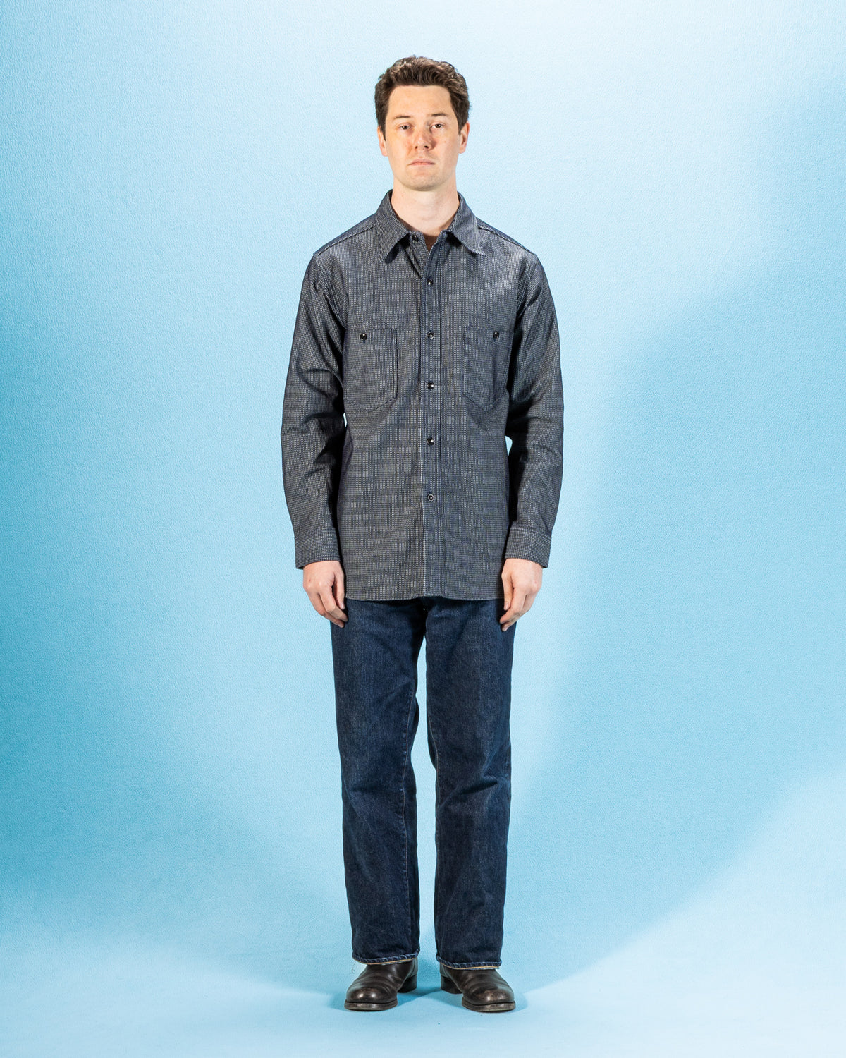 Black Sign 10 oz Dobby Denim Open Pocket Work Shirt - Dark Indigo - Standard & Strange