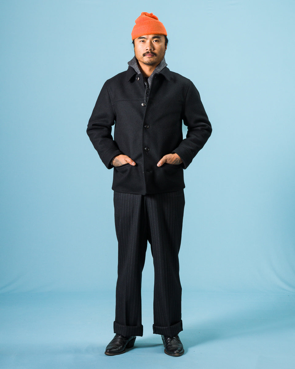 Black Sign 1930s Wool Melton Duce Coat - Midnight Black - Standard & Strange