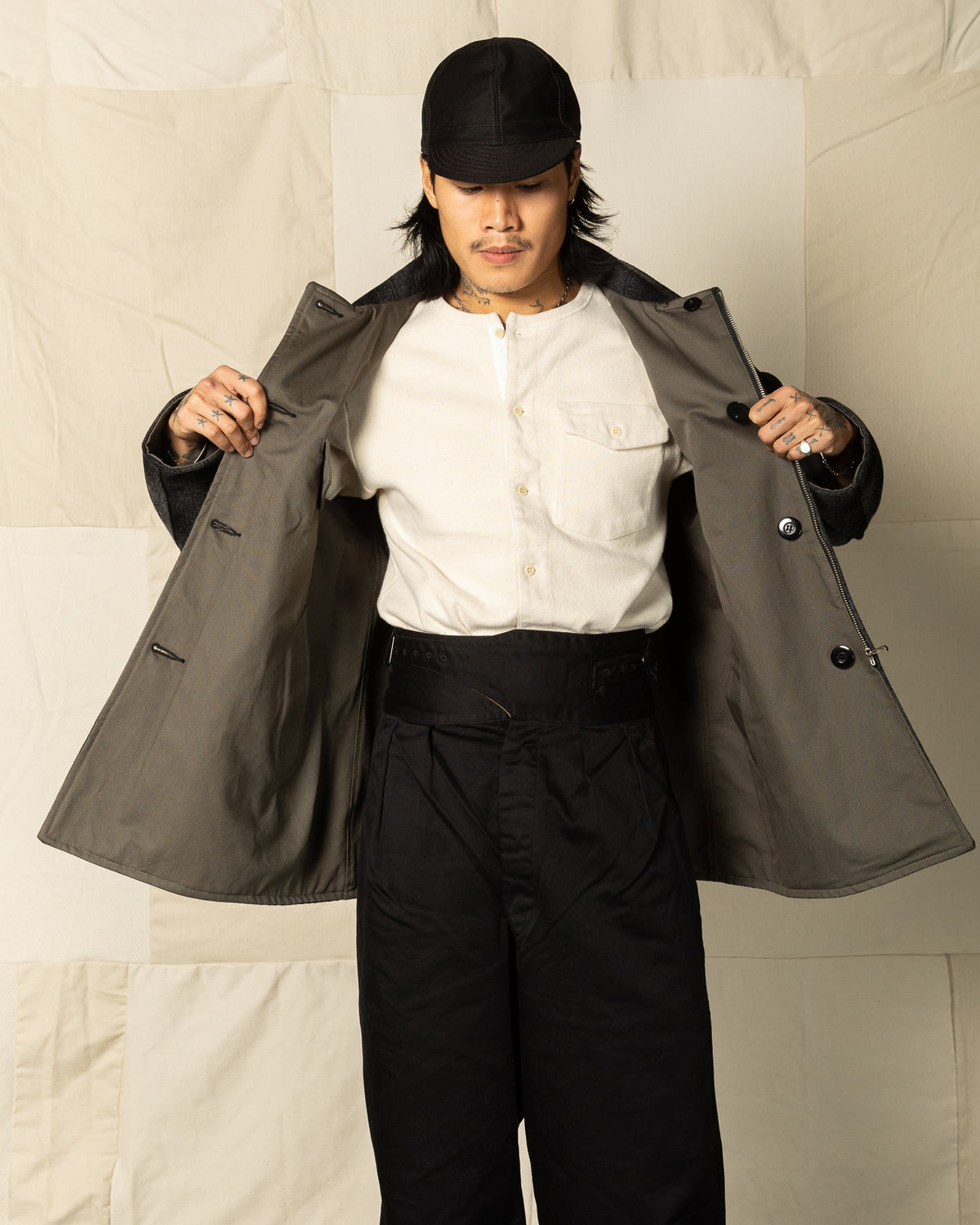 Black Sign 1940s 2-Way Field Jacket - Rat Gray Ombre Check - Standard & Strange