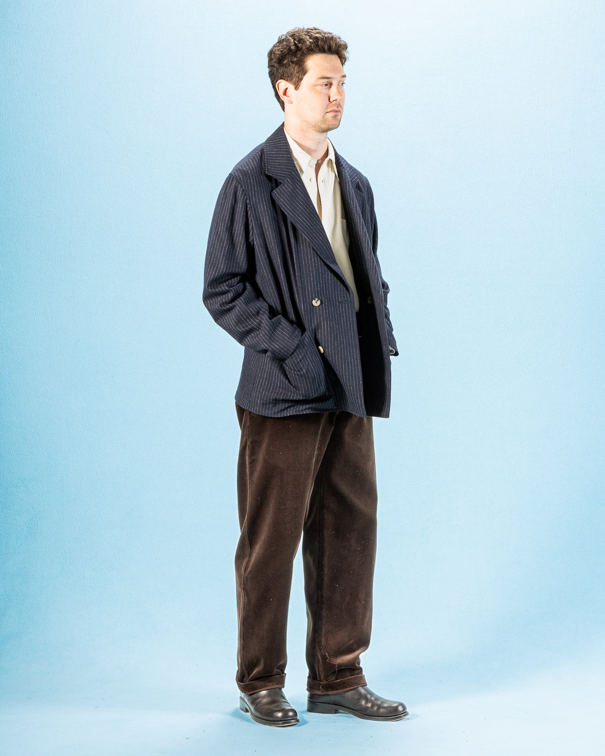 De Bonne Facture Double Breasted Jacket - Navy Pinstripe - Standard & Strange