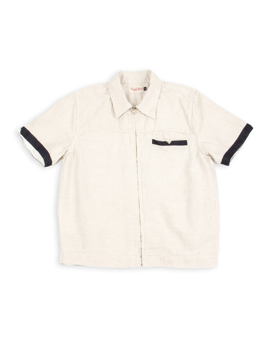 Freenote Yorba Zip S/S Shirt- White Herringbone - Standard & Strange