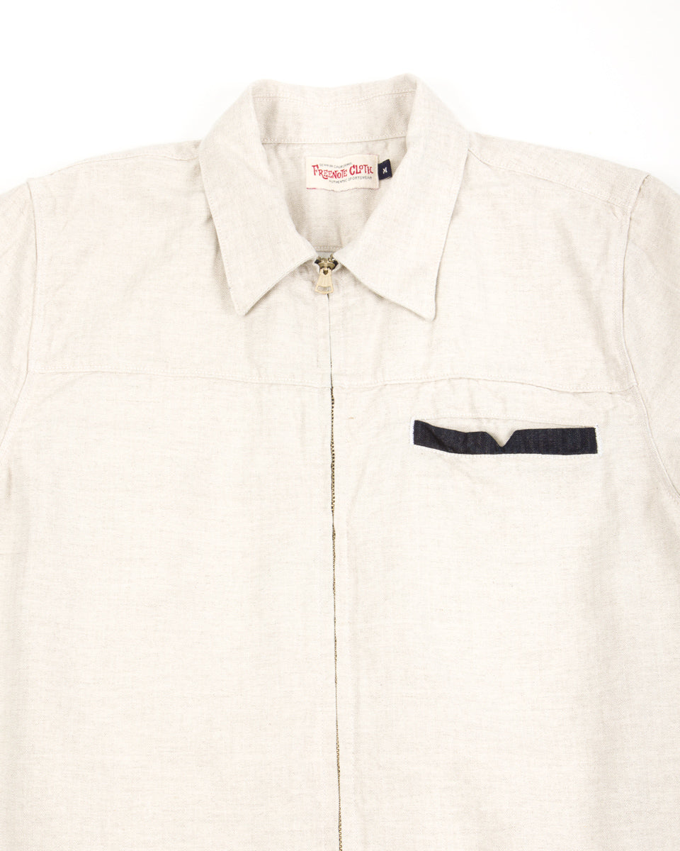 Freenote Yorba Zip S/S Shirt- White Herringbone - Standard & Strange