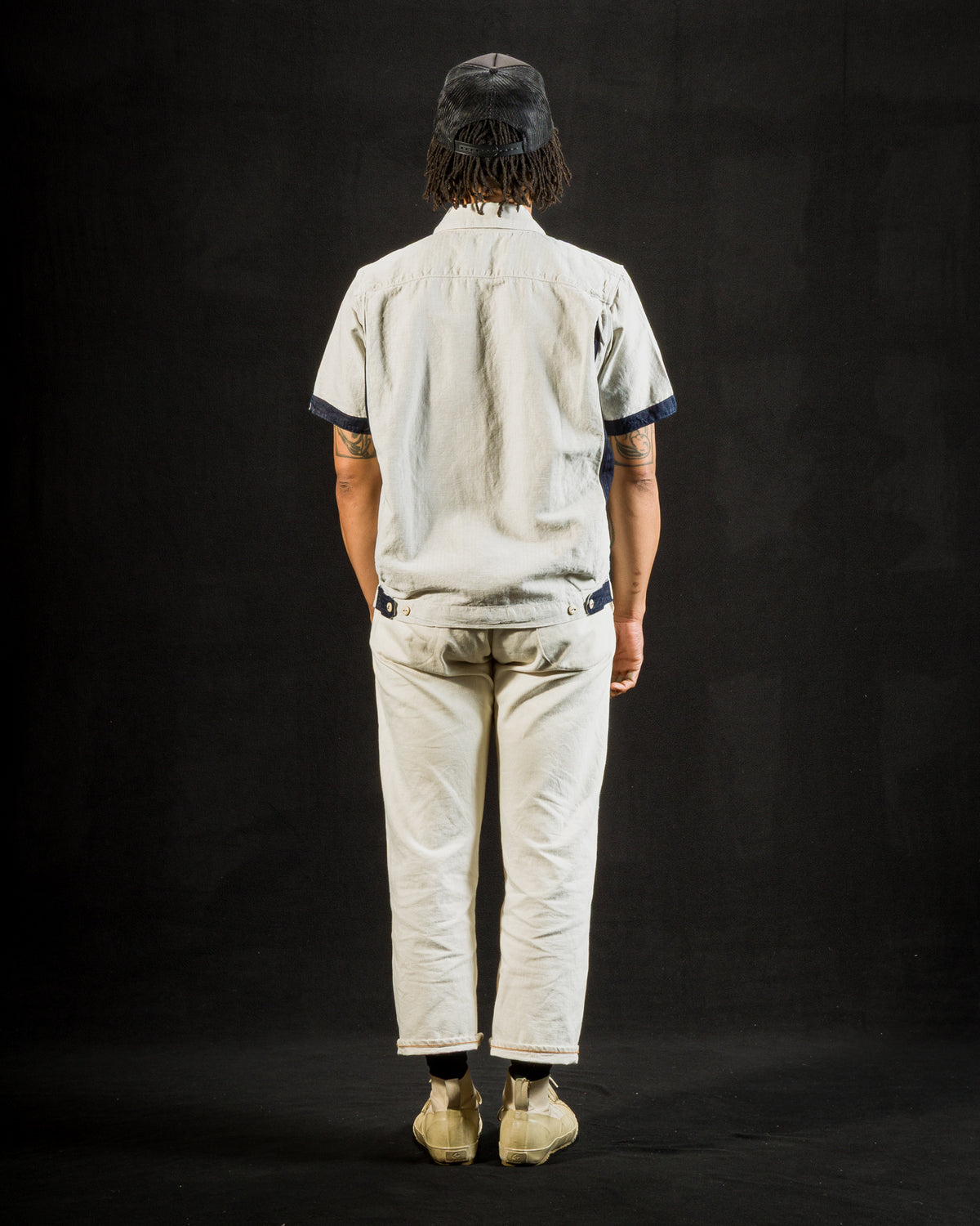 Freenote Yorba Zip S/S Shirt- White Herringbone - Standard & Strange