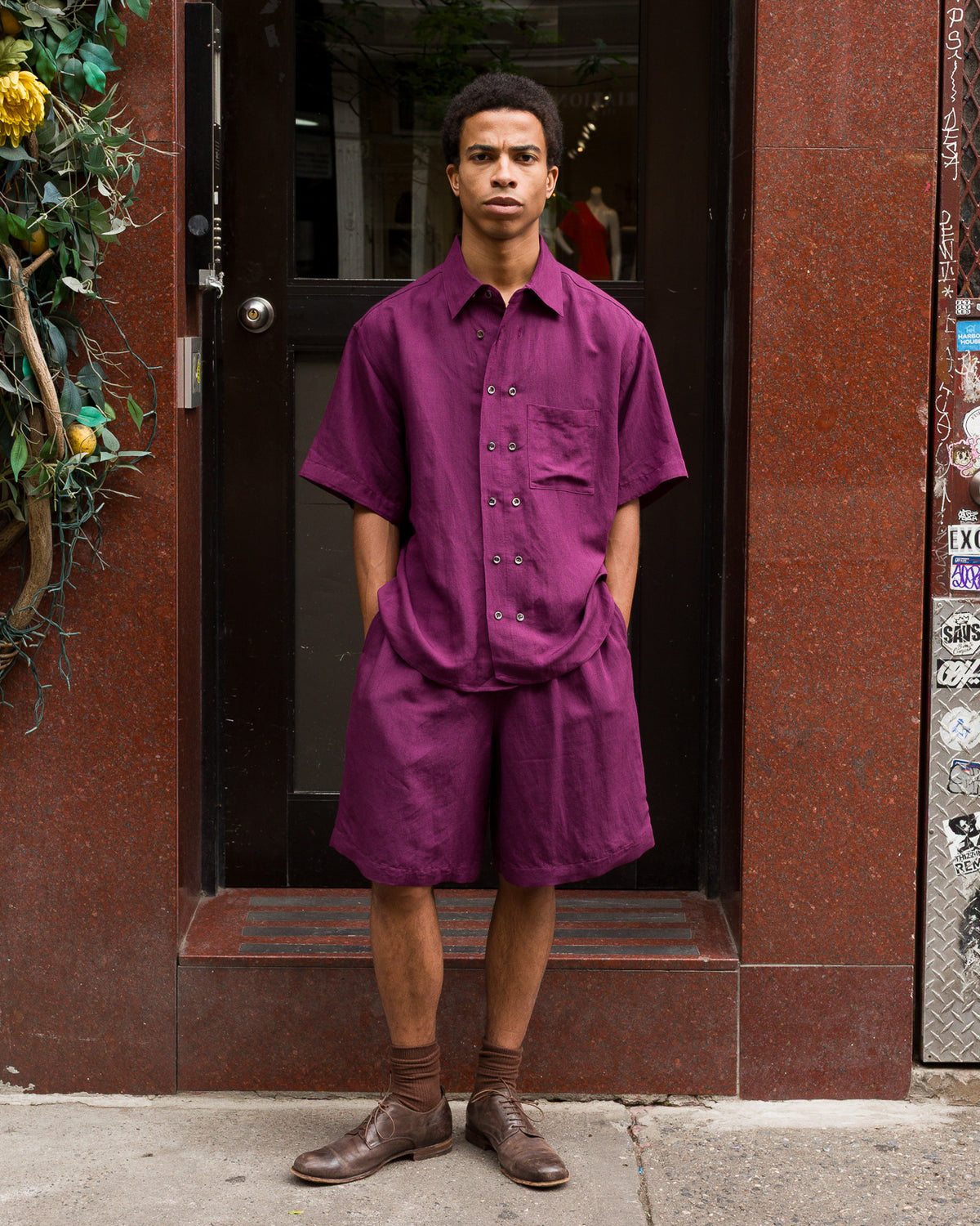 Gorsch Bamboo Linen Double Short Sleeve Shirt - Purple - Standard & Strange