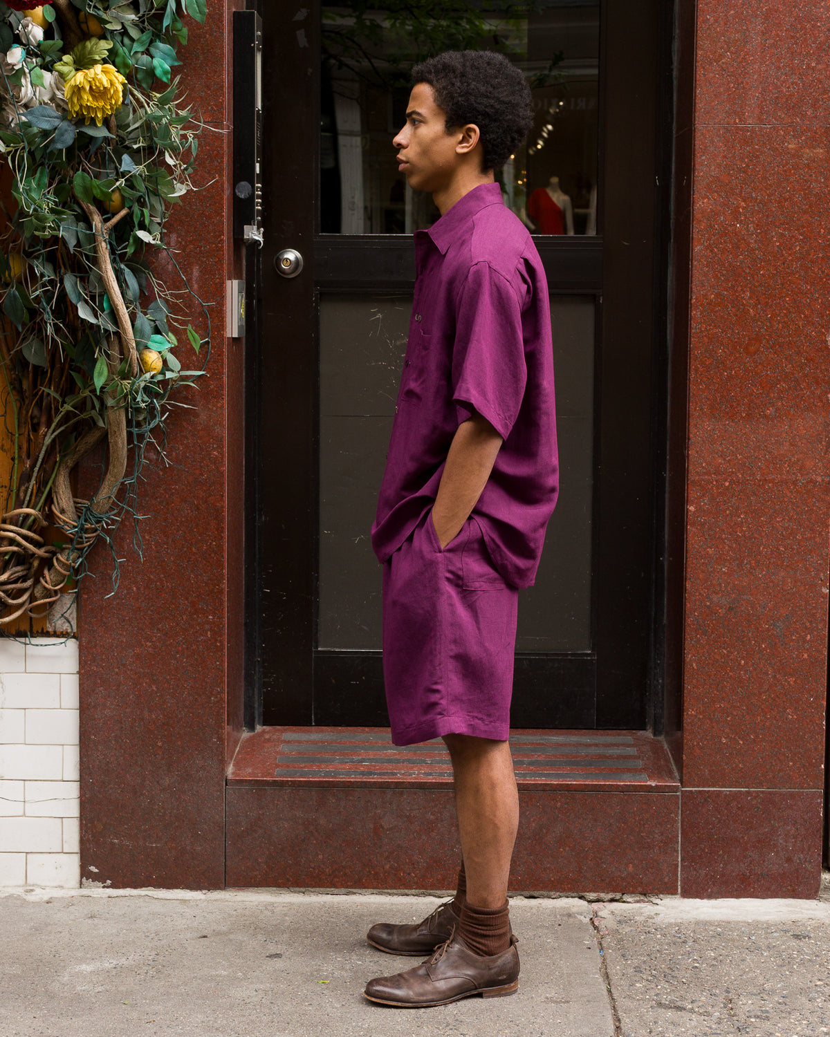Gorsch Bamboo Linen Double Short Sleeve Shirt - Purple - Standard & Strange
