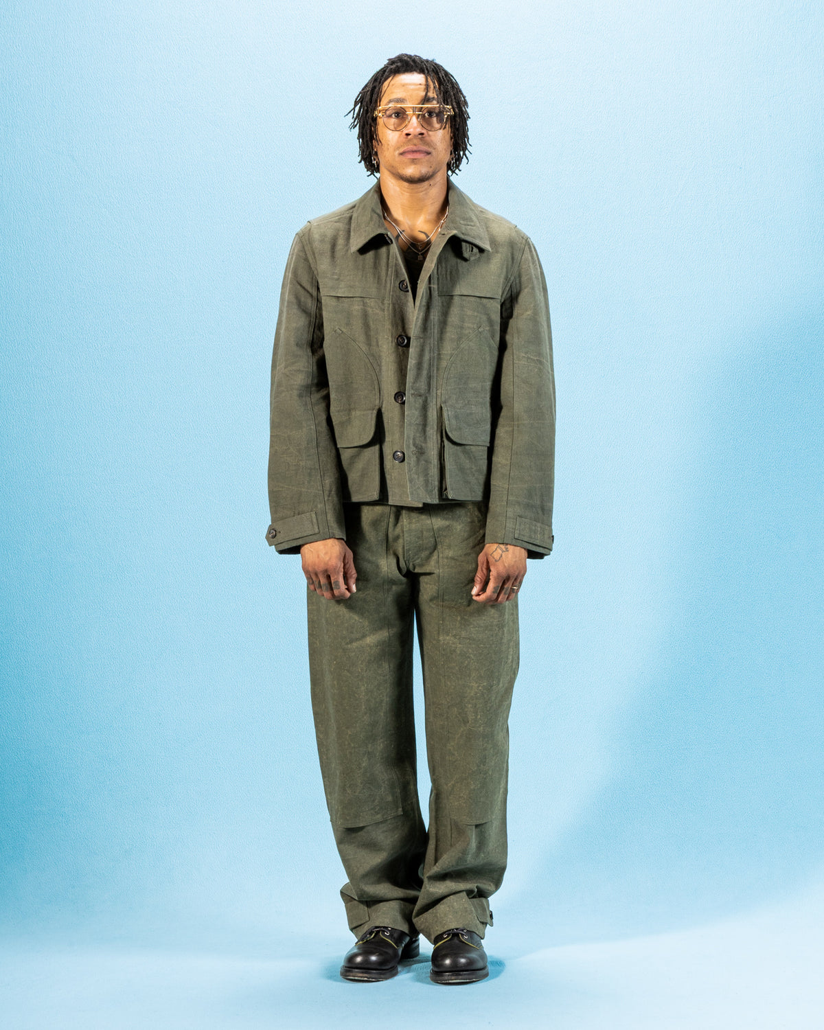Indi + Ash Cropped Utility Jacket - Forest Green Crackle Enzyme Canvas - Standard & Strange
