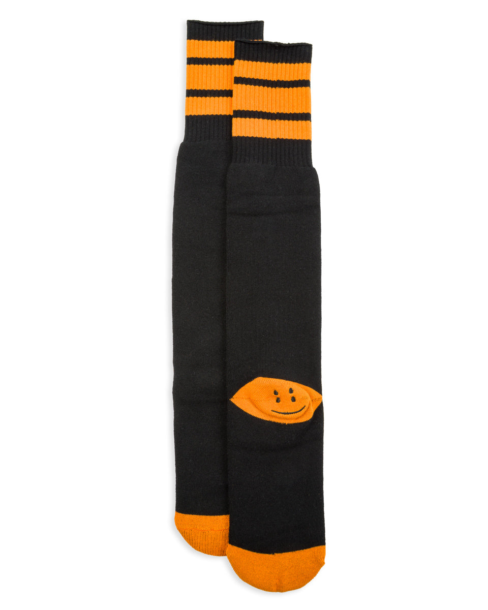 Kapital 144 Yarns HAPPY HEEL Embroidered SKATERS Knee-High Socks - Black x Orange - Standard & Strange