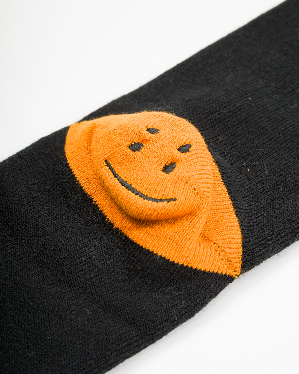 Kapital 144 Yarns HAPPY HEEL Embroidered SKATERS Knee-High Socks - Black x Orange - Standard & Strange