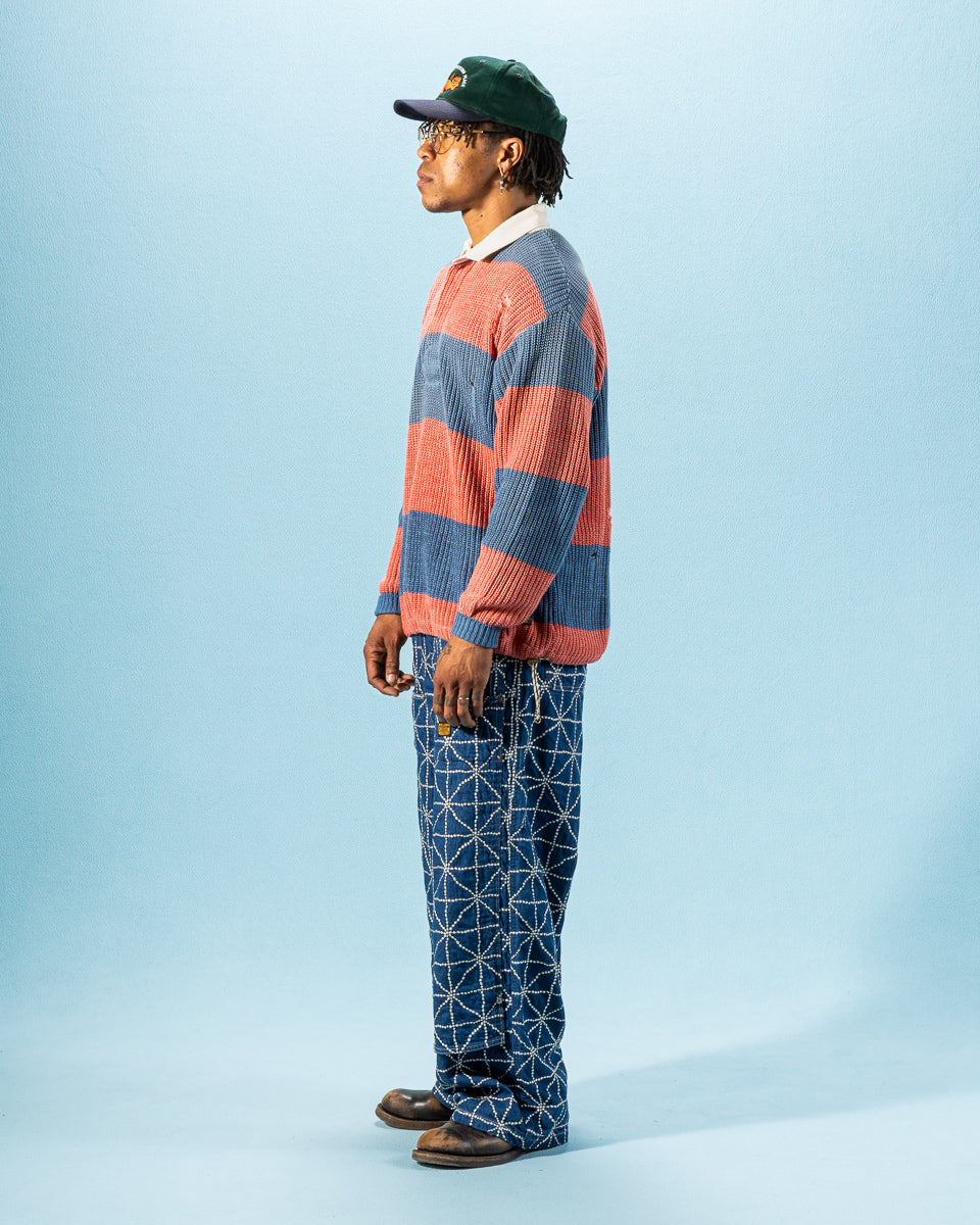 Kapital 5G Cotton Knit RUGGER Shirt - Sax/Red - Standard & Strange