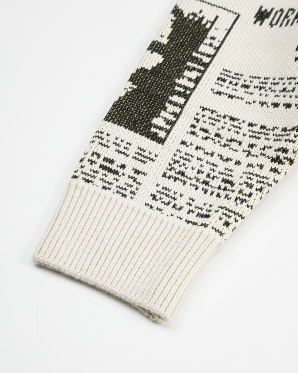 Kapital 8G Knit NEWSPAPER Crew Sweater(KOUNTRY NEWS) - Ecru - Standard & Strange
