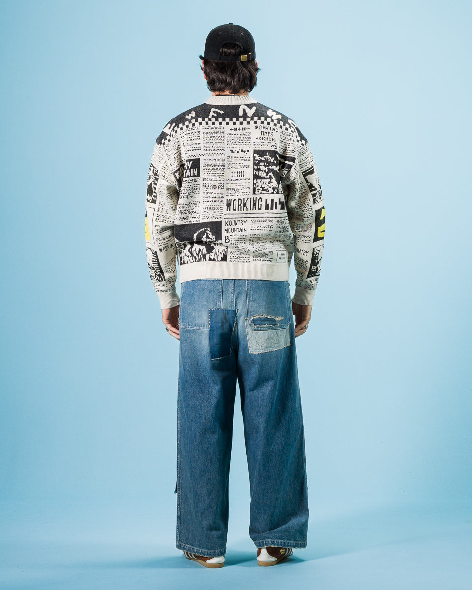 Kapital 8G Knit NEWSPAPER Crew Sweater(KOUNTRY NEWS) - Ecru - Standard & Strange