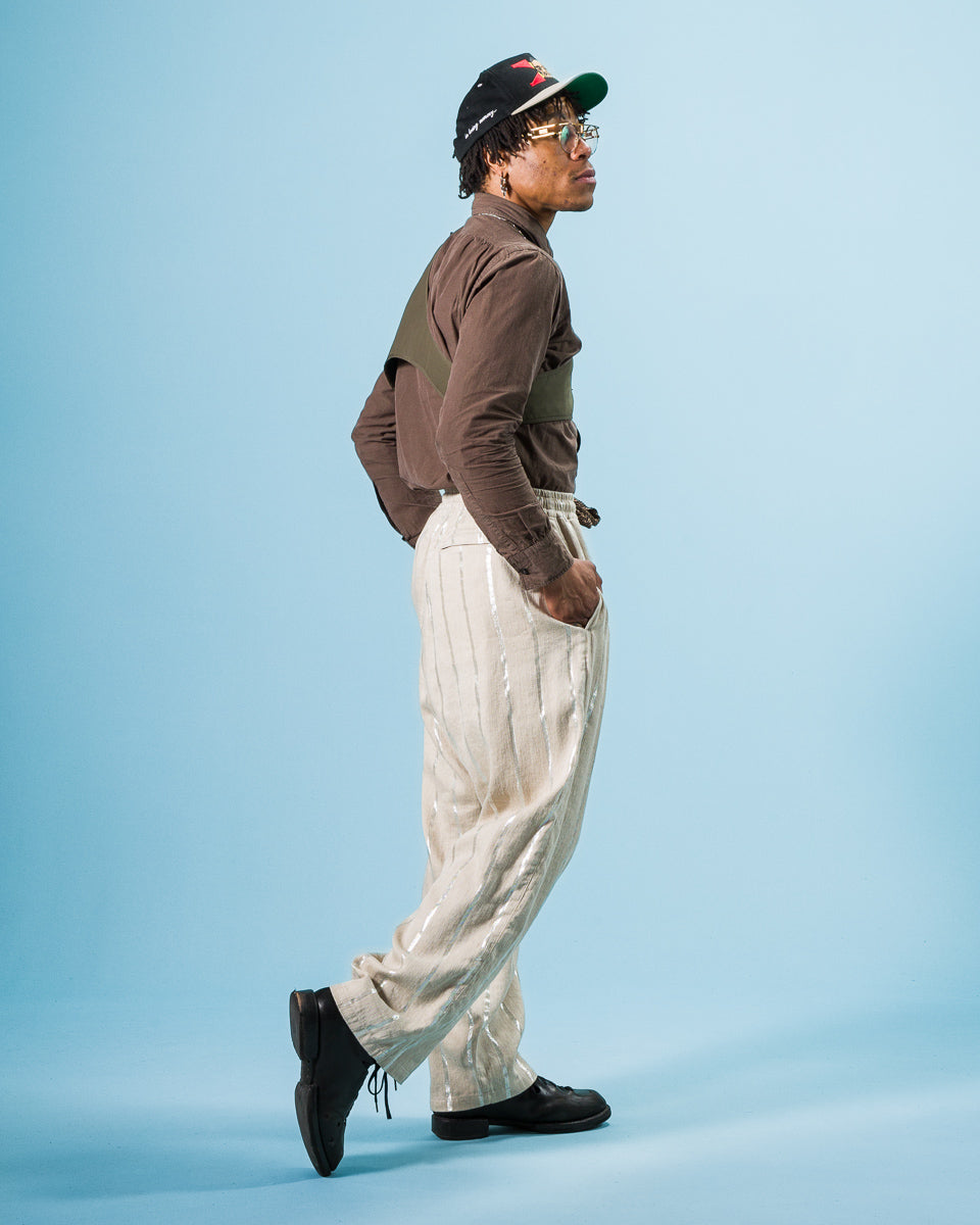 Kapital Linen Glitter PHILLIES Stripe EASY Pants - Ecru - Standard & Strange