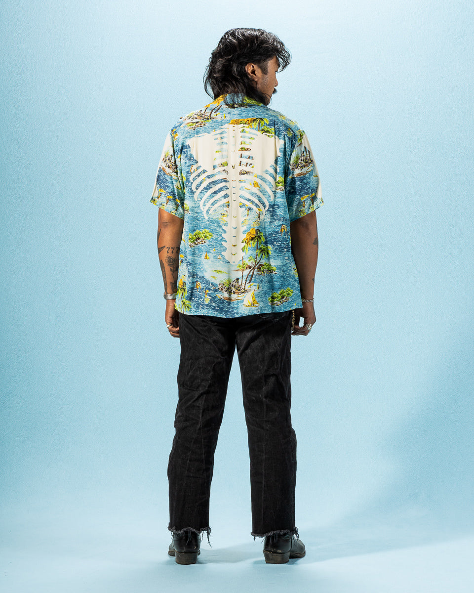 Kapital Rayon KAMEHAMEHA BONE Aloha Shirt - Blue - Standard & Strange