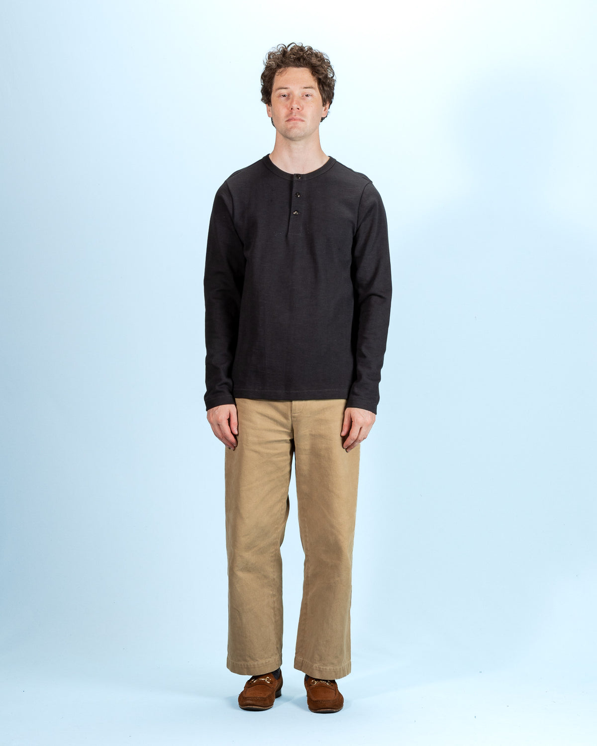 Merz b. Schwanen 2S08 Loopwheeled Relaxed Fit Heavyweight L/S Henley - Charcoal - Standard & Strange