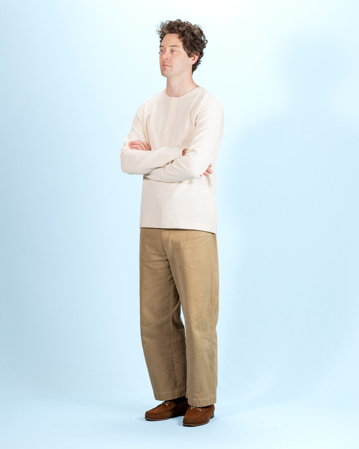 Merz b. Schwanen 2S08 Loopwheeled Relaxed Fit Heavyweight L/S Henley - Nature - Standard & Strange