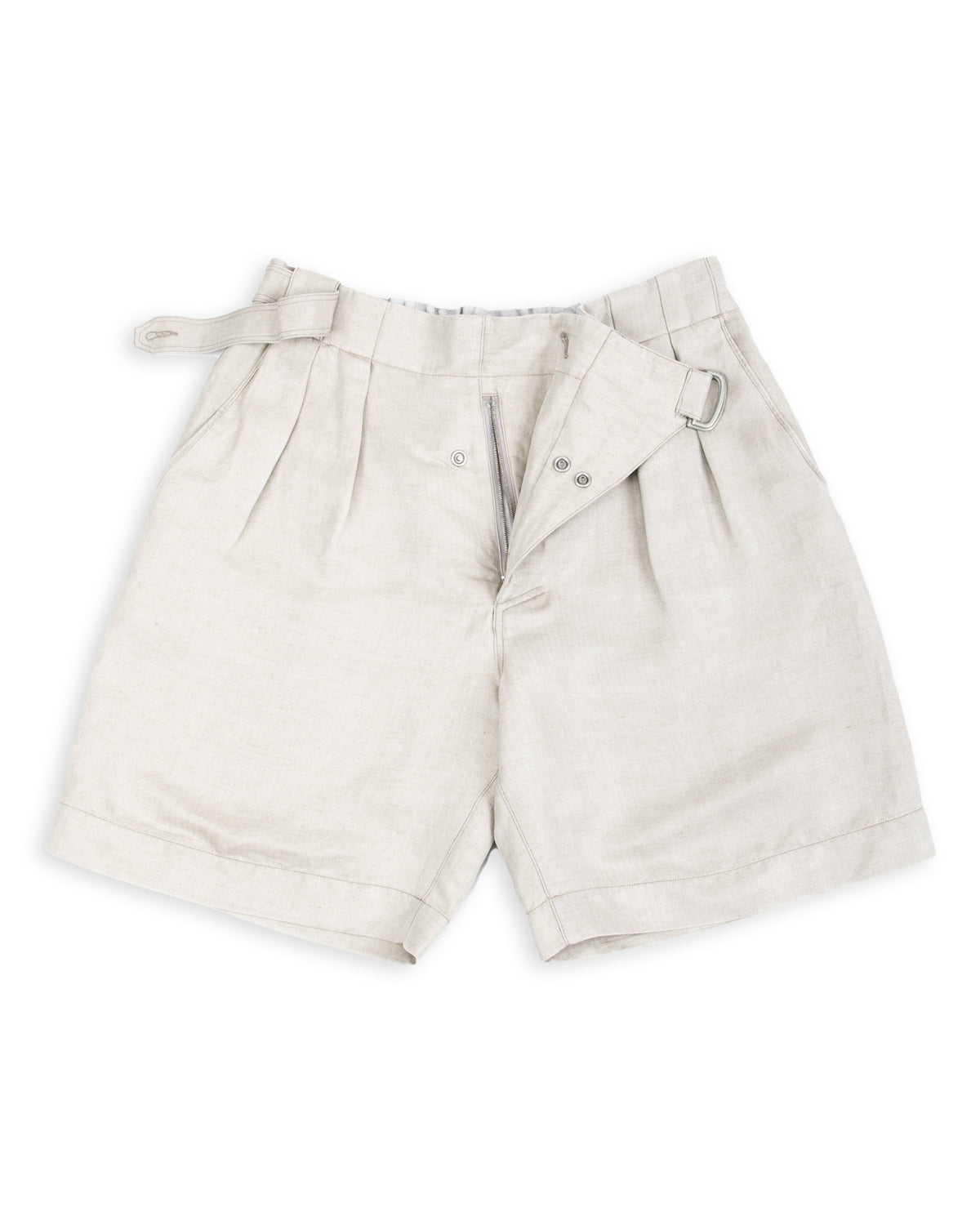 MotivMfg Oblique Shorts - Natural Silk Linen Fine HBT - Standard & Strange