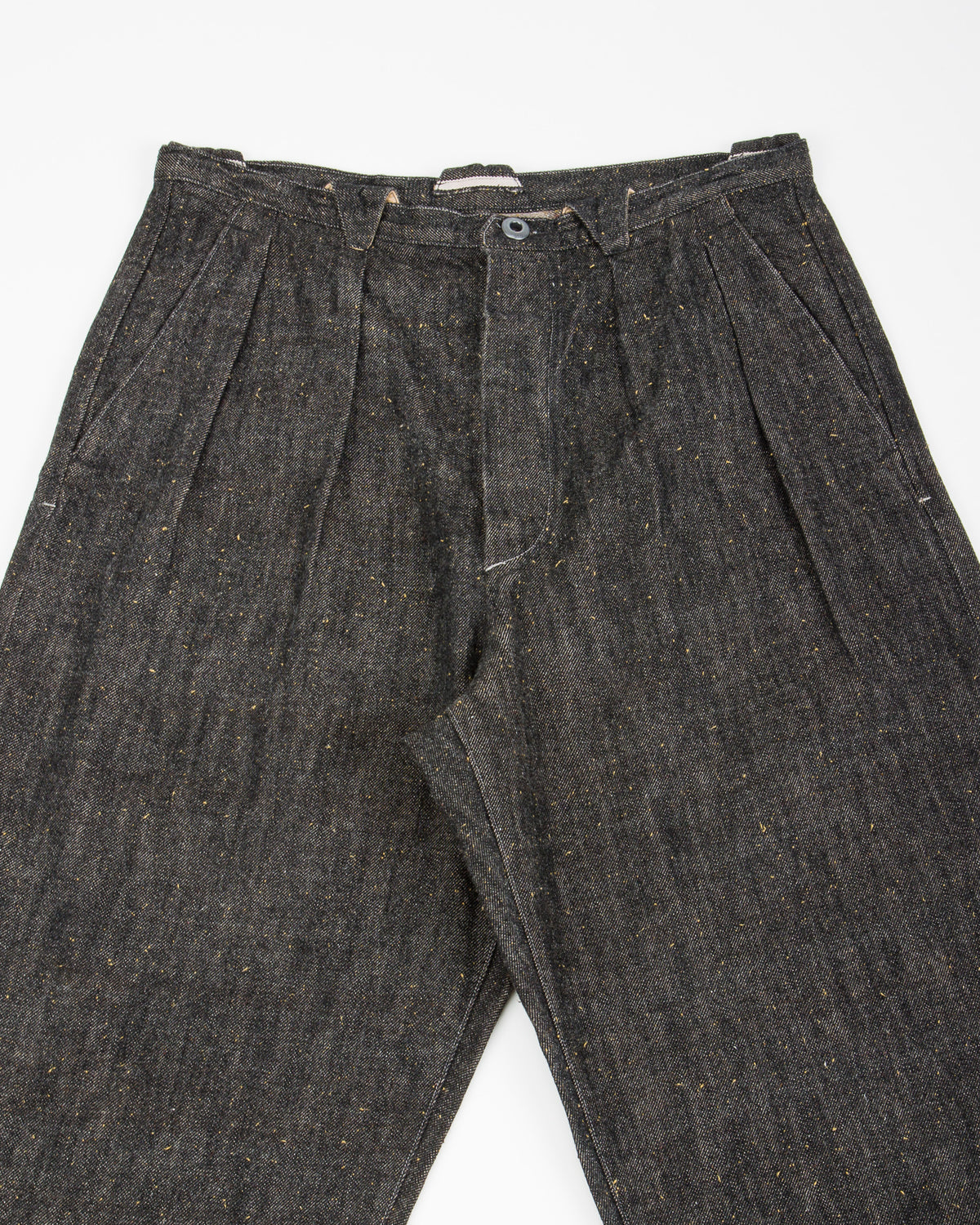 MotivMfg Pleat Denim Trousers - Char Brown Donegal Denim - Standard & Strange