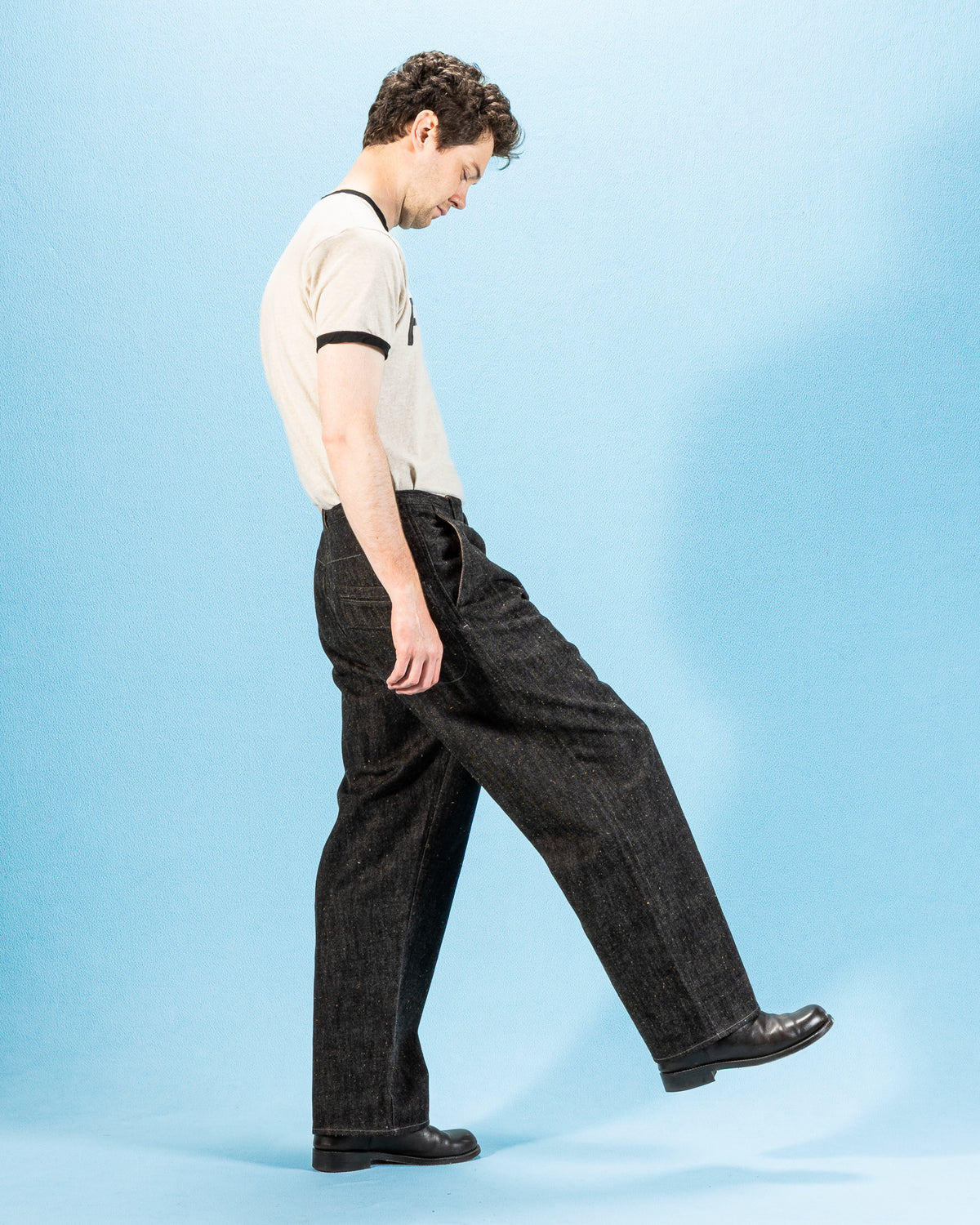 MotivMfg Pleat Denim Trousers - Char Brown Donegal Denim - Standard & Strange