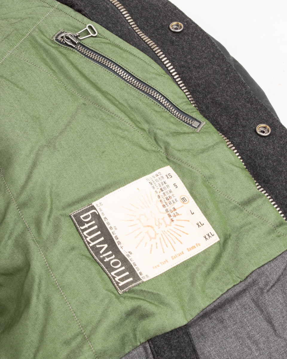 MotivMfg Lander Down Coat - Charcoal Halley Stevenson "Military Finish" Waxed Cotton - Standard & Strange