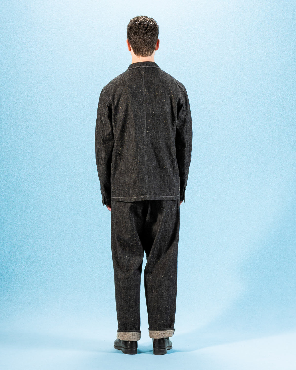 MotivMfg Peak Lapel Lounge Jacket - Char Brown Donegal Denim - Standard & Strange