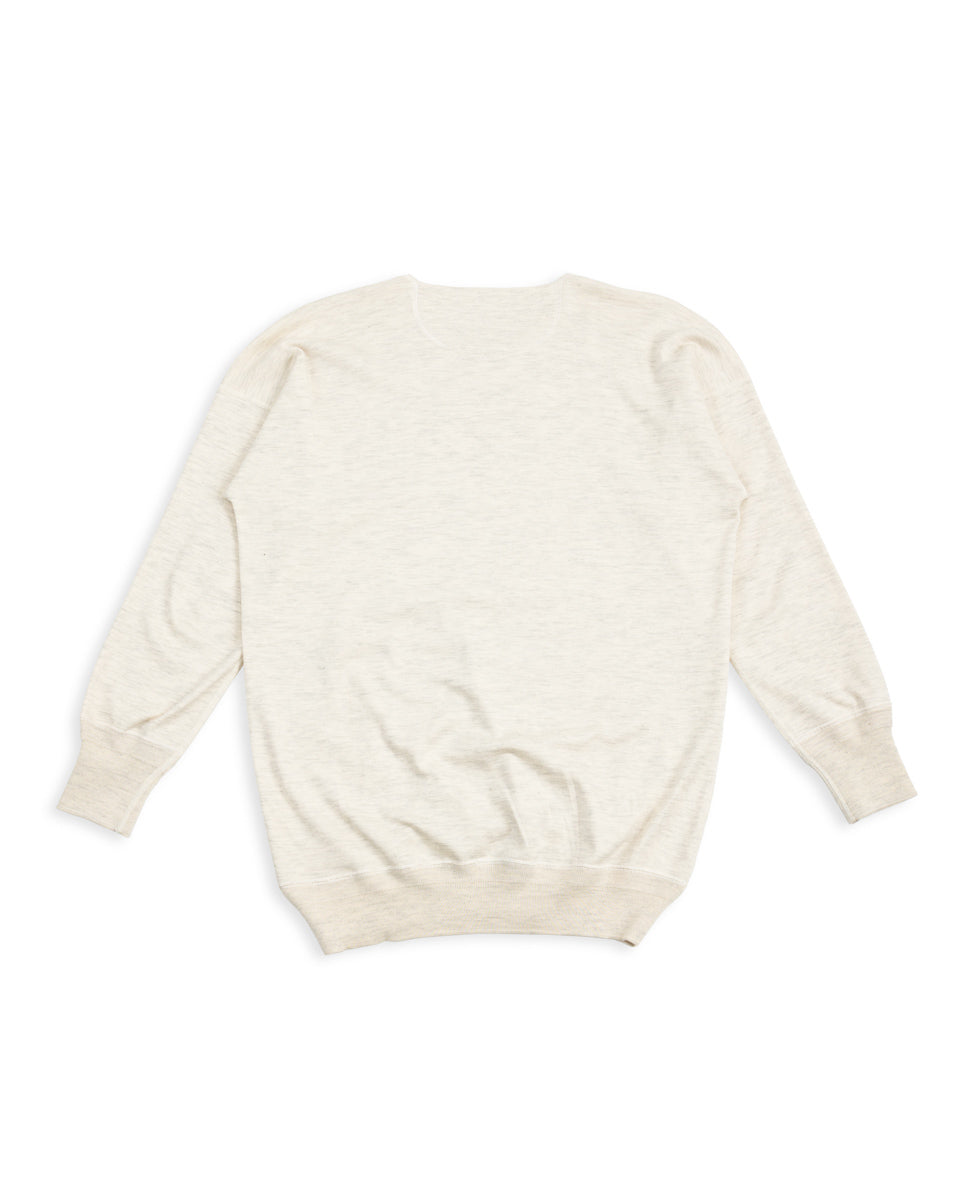 Olde Homesteader Cashmere Interlock Crewneck L/S - Ecru Heather - Standard & Strange
