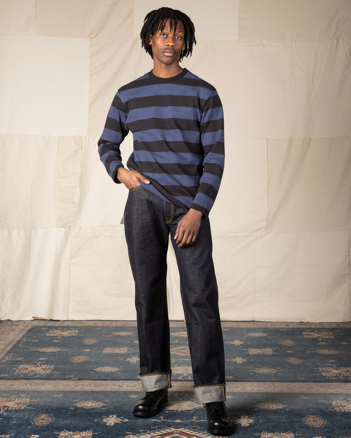 The Real McCoy's Buco Heavy Stripe Racing Jersey - Black/Blue - Standard & Strange