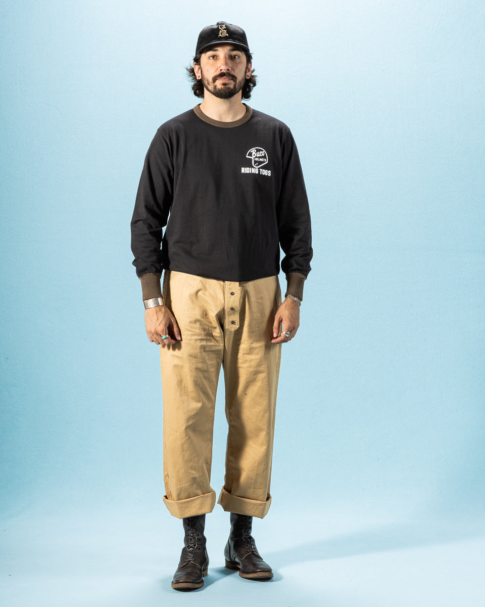 The Real McCoy's Buco L/S Tee / Riding Togs - Black/Charcoal - Standard & Strange