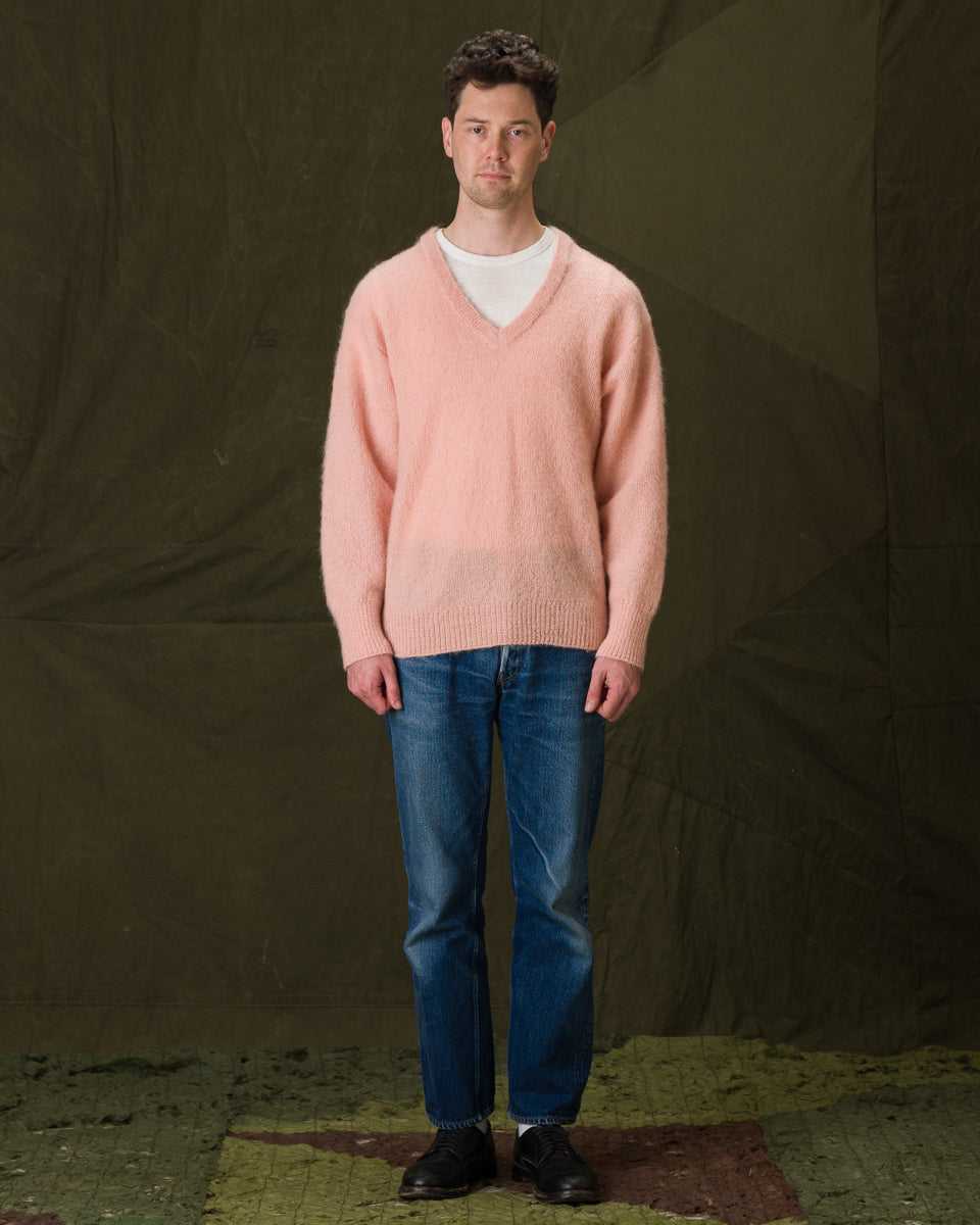 The Real McCoy's Joe McCoy Mohair V-Neck Sweater - Flamingo - Standard & Strange