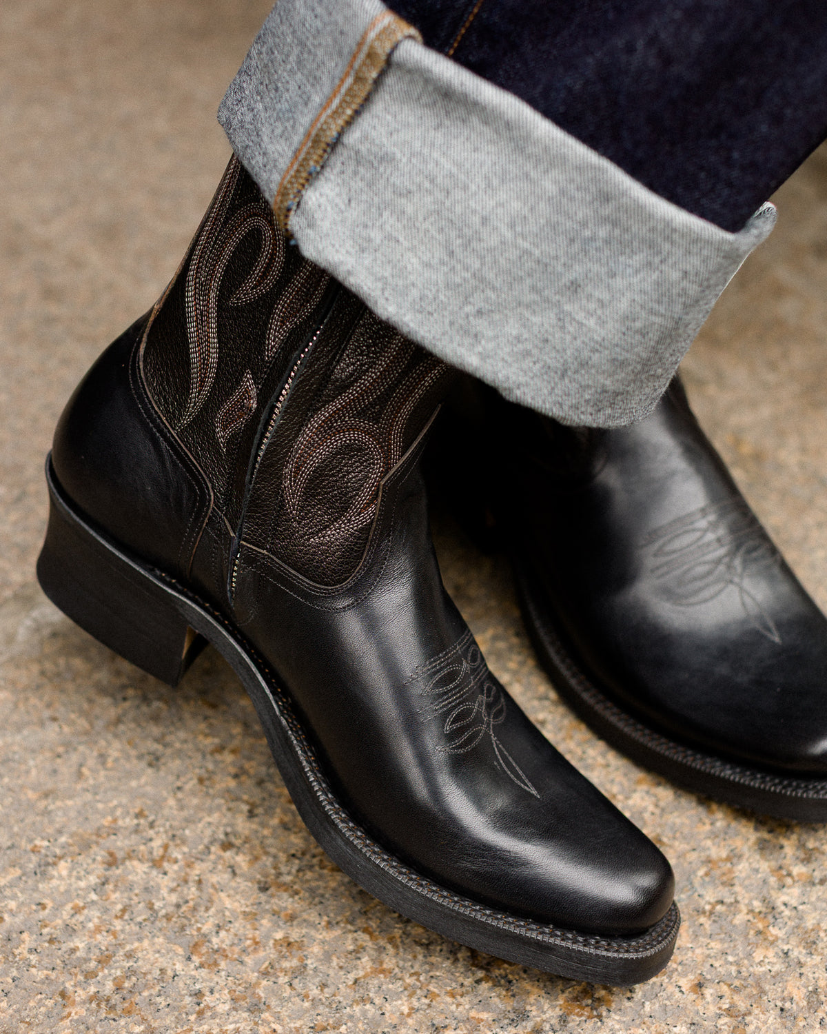 Rolling Dub Trio Loro Side Zip - Horsebutt Black Flame Embroidery - Standard & Strange