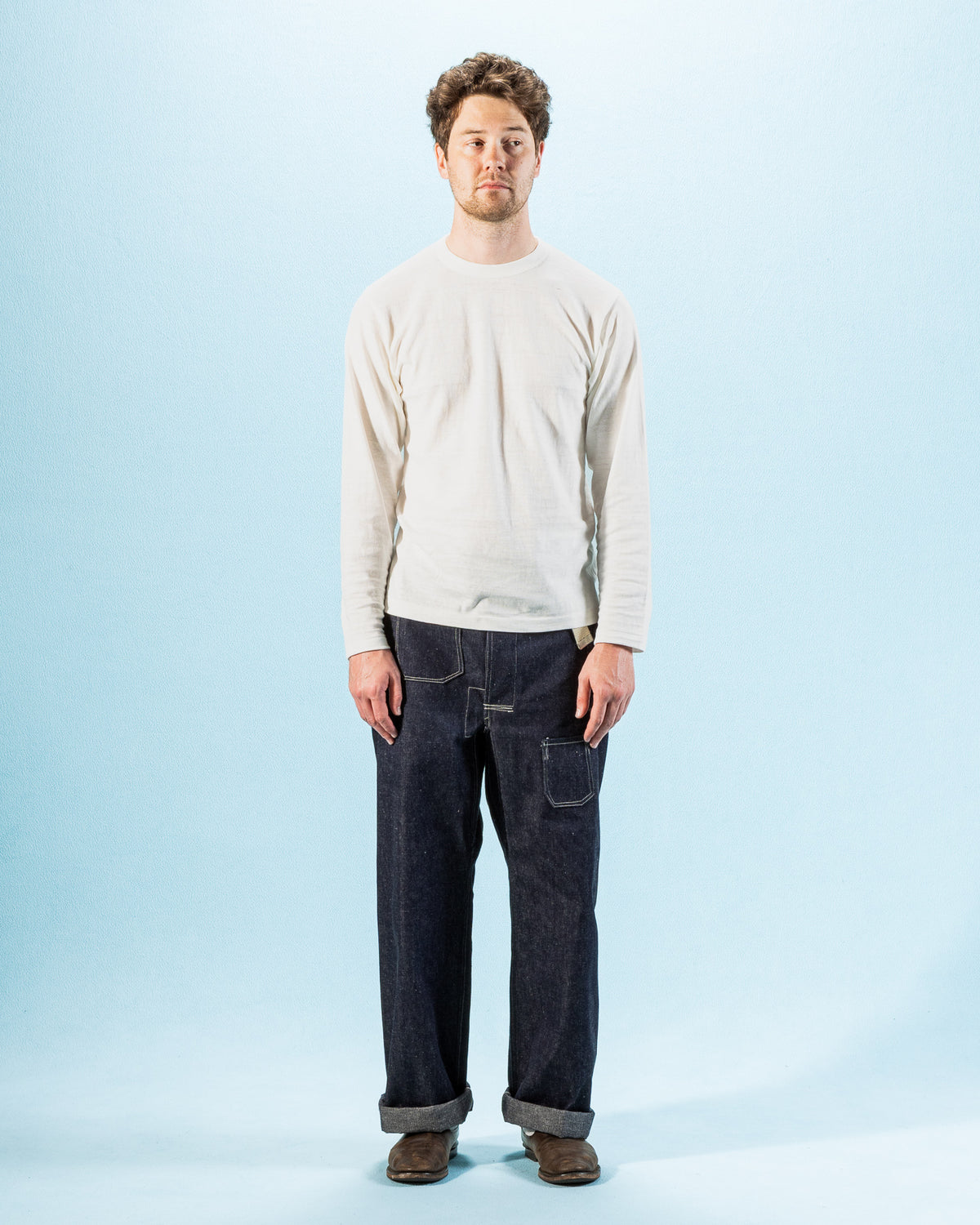 Warehouse Long Sleeve Crew Neck Tee - Off White - Standard & Strange
