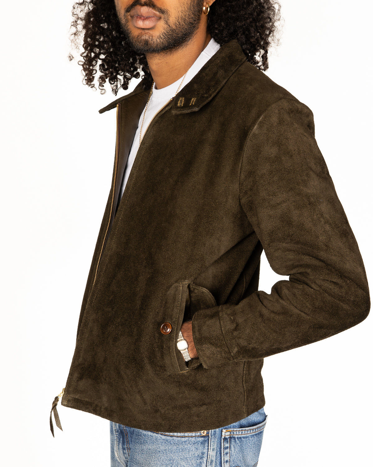 Y'2 Leather Steer Suede Swing Top Jacket - Olive (TB-148) - Standard & Strange