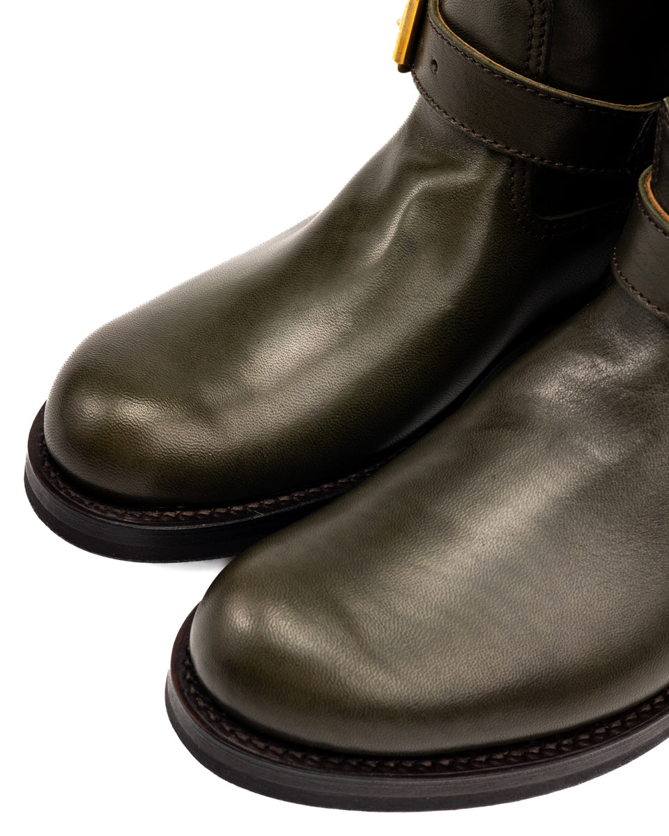 Y'2 Leather Engineer Boot - Olive Eco Horse (EB-01) - Standard & Strange