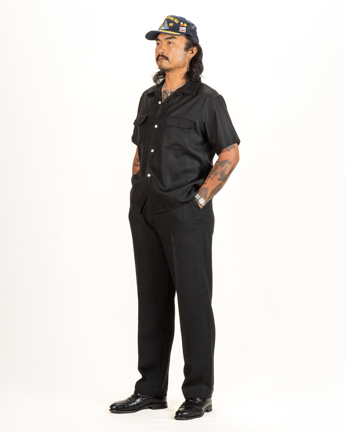 Flap Pocket Rayon S/S Shirt - Black