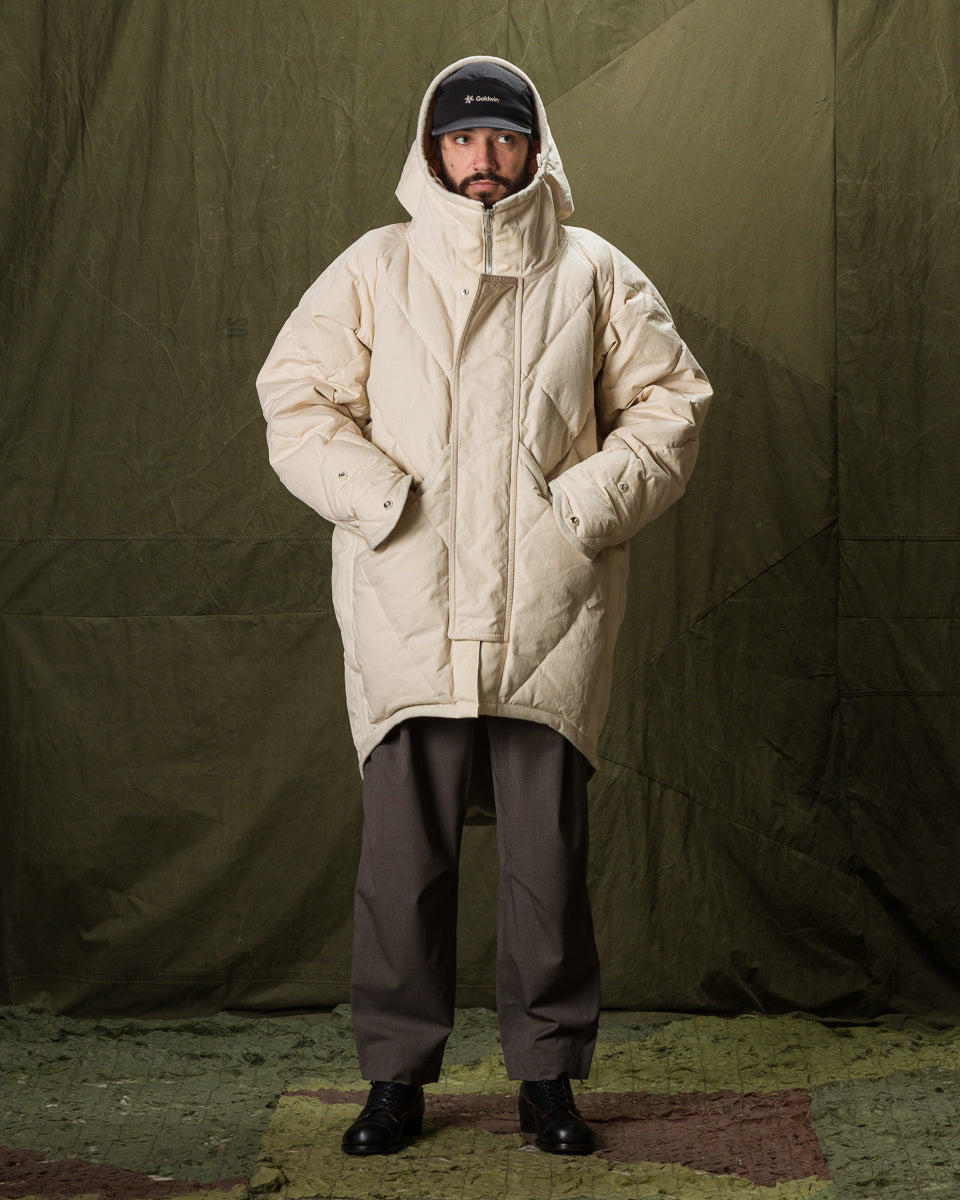 MotivMfg Lander Down Coat - Natural Halley Stevenson "Military Finish" Waxed Cotton - Standard & Strange