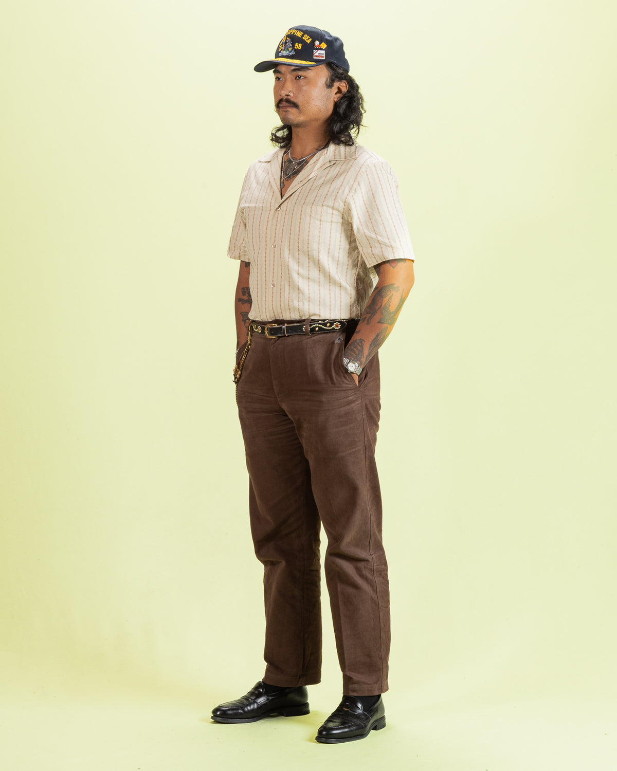 Prequel S&S x Prequel Short Open Collar Shirt - Beige Double Woven Dobby Stripe - Standard & Strange