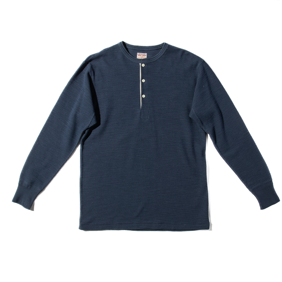 The Real McCoy's Western Cardigan Stitch Henley Shirt - Cobalt - Standard & Strange