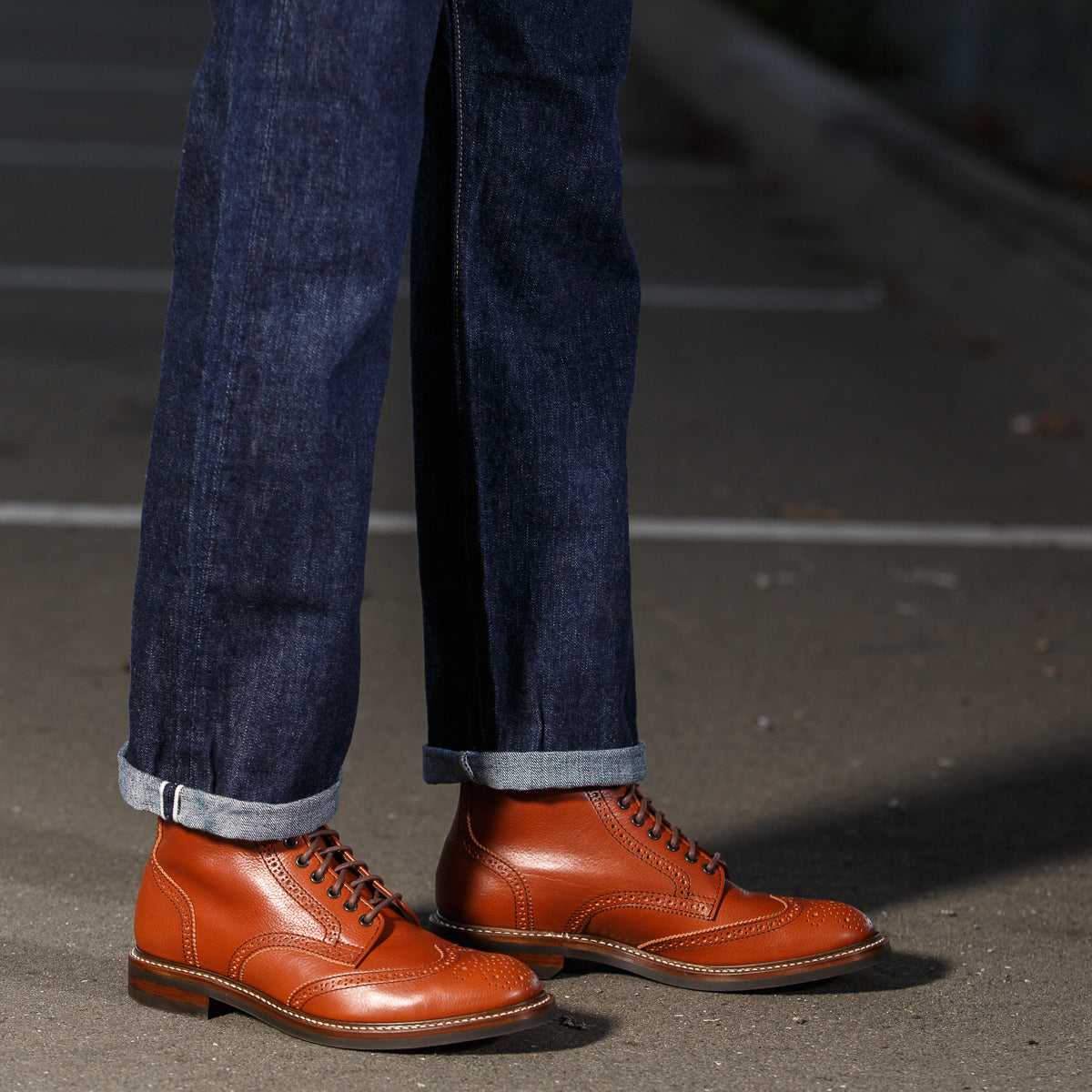 John Lofgren Glover Brogue Boots - Camel Vacchetta - Standard & Strange