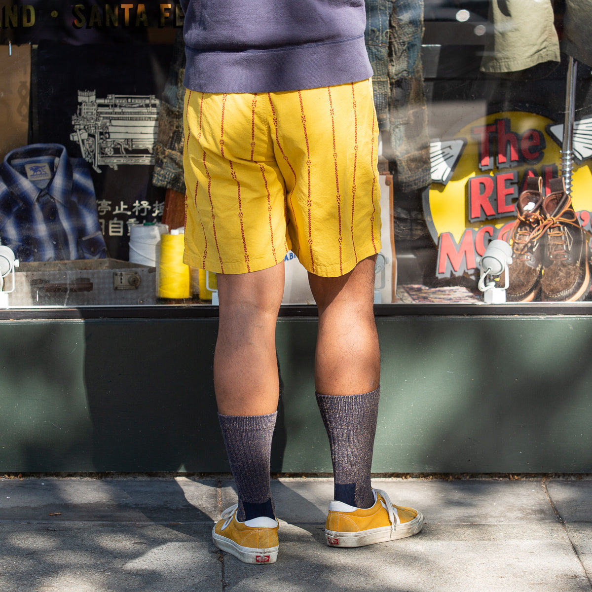 Kapital Cotton Linen SIAM Stripe EASY Shorts - Yellow - Standard & Strange
