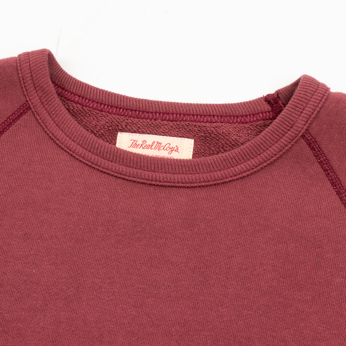 The Real McCoy's 9oz Loopwheel Raglan Sleeve Sweatshirt - Maroon - Standard & Strange