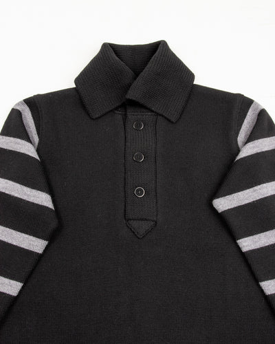 Black Sign 1920s Worsted Byron Collar Jersey x Border Sleeves - Mat Black x Rat Gray Border - Standard & Strange
