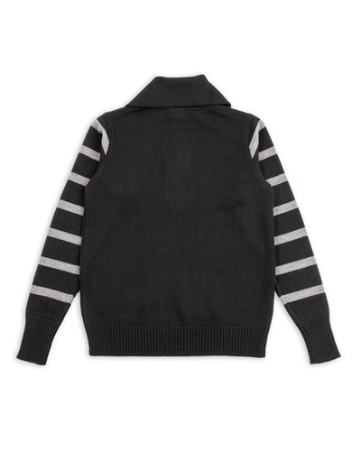 Black Sign 1920s Worsted Byron Collar Jersey x Border Sleeves - Mat Black x Rat Gray Border - Standard & Strange