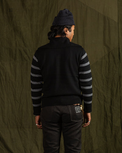 Black Sign 1920s Worsted Byron Collar Jersey x Border Sleeves - Mat Black x Rat Gray Border - Standard & Strange