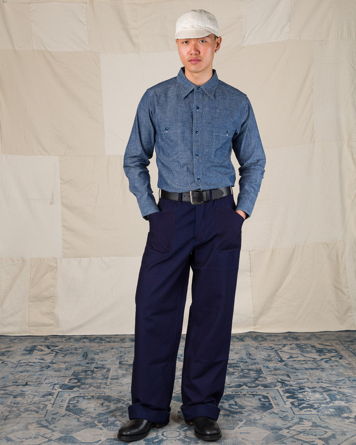 Black Sign 1920s "Sashiko" Montgomery Trousers - Deep Indigo - Standard & Strange