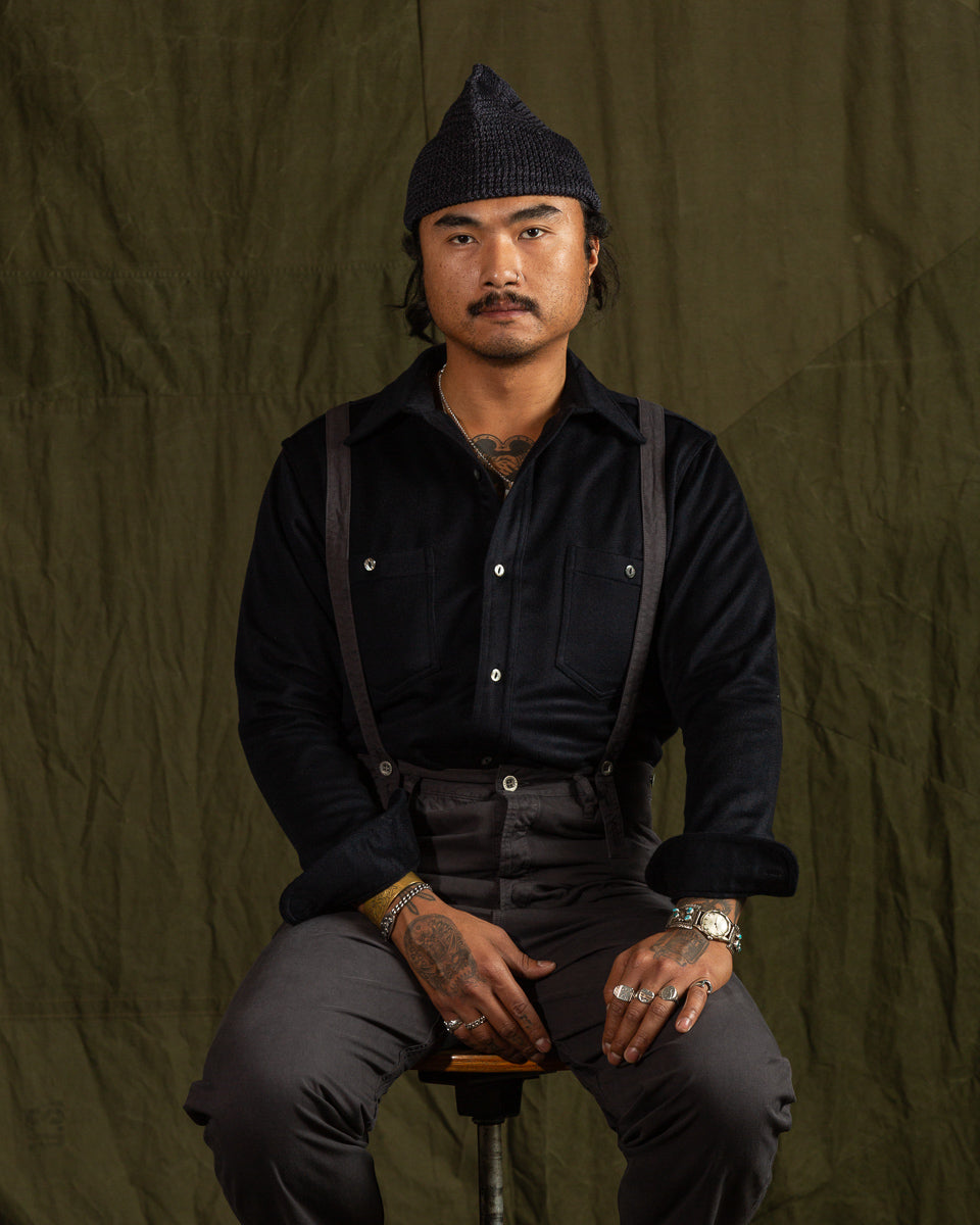 Black Sign Italian Cashmere Open Pocket Work Shirt - Royal Navy - Standard & Strange