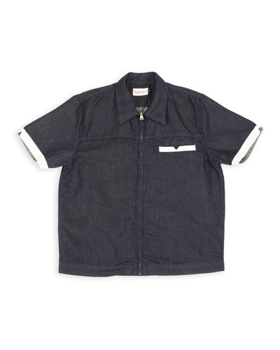 Freenote Yorba Zip S/S Shirt - Navy Herringbone - Standard & Strange