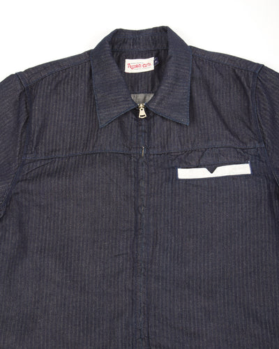 Freenote Yorba Zip S/S Shirt - Navy Herringbone - Standard & Strange