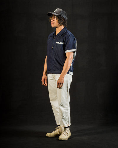 Freenote Yorba Zip S/S Shirt - Navy Herringbone - Standard & Strange