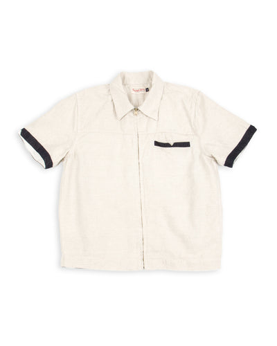 Freenote Yorba Zip S/S Shirt- White Herringbone - Standard & Strange