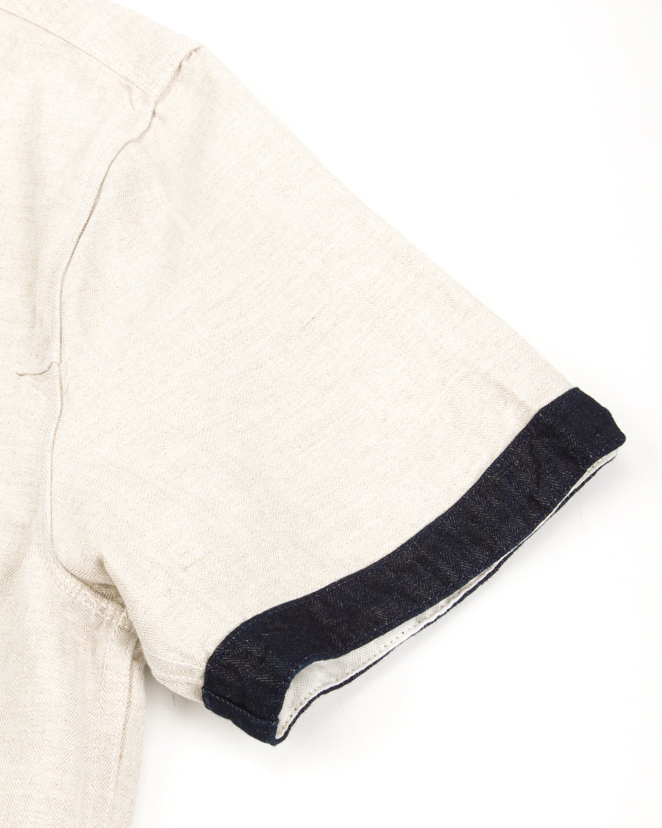 Freenote Yorba Zip S/S Shirt- White Herringbone - Standard & Strange